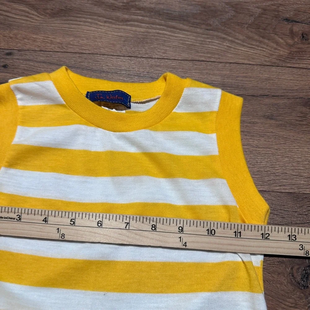 Vintage Jon Weston Yellow White Striped Tank Top Kids Size 7 Made in USA